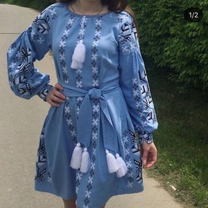 Embroidered boho dress! Ethno Folk Dress. Ukrainian embroidery! A gift for her, woman. Ukrainian dress and boho style. Vyshyvanka