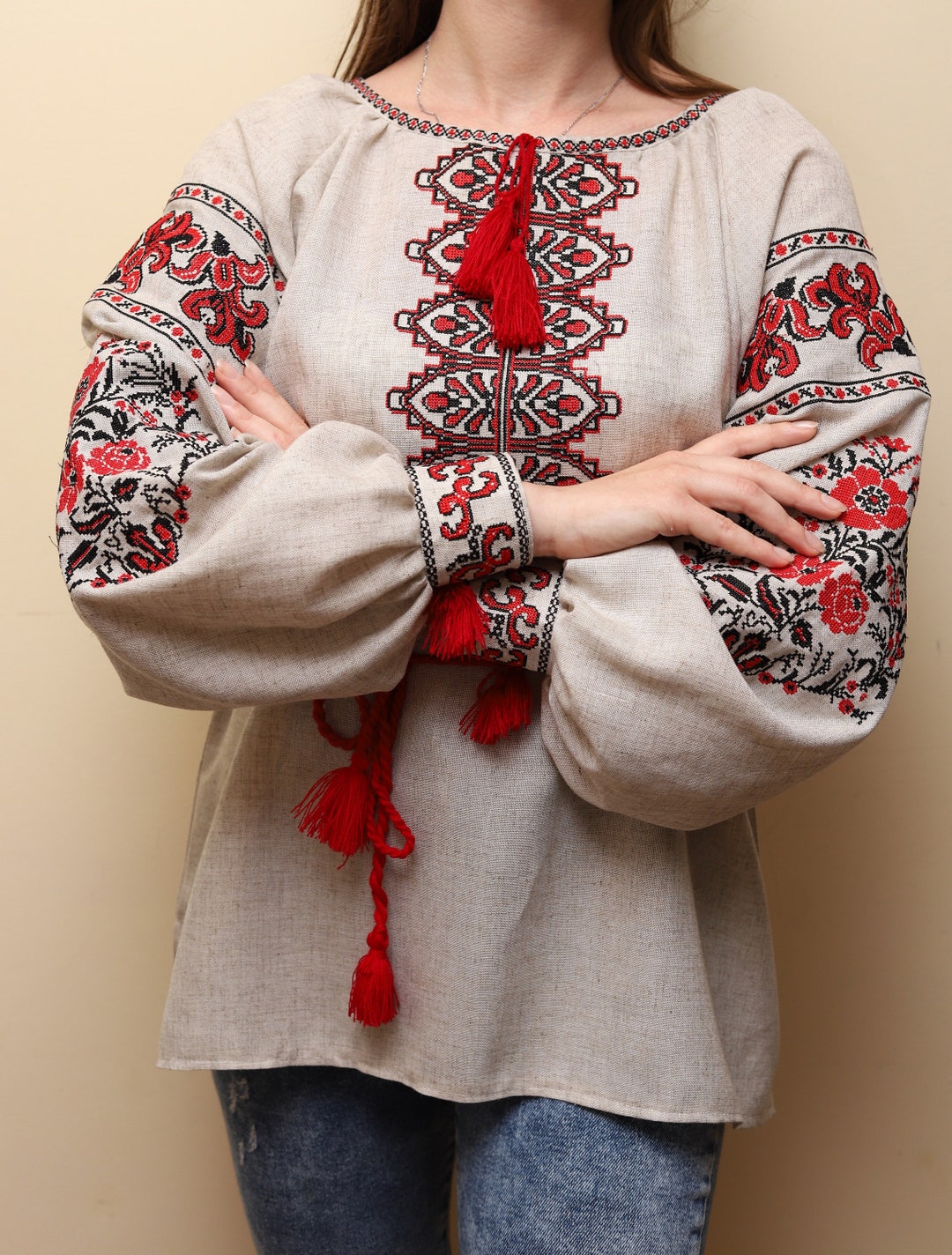 Pink Ukrainian Vyshyvanka Blouse -Embroidered Women’s Shirt Boho