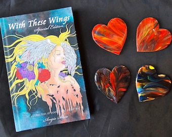 Hardback special edition poetry book and choice of hand painted heart magnet