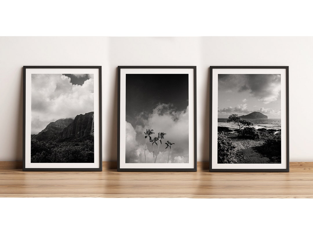 Oahu Hawaii Black and White Film Photo Prints set of 3 A3, Photography