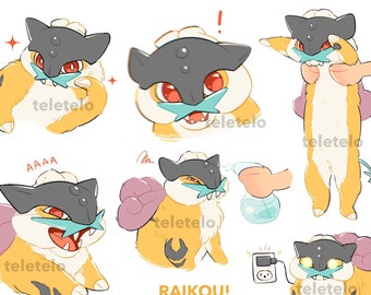 Raikou Kitty Waterproof Sticker Sheets (4.25 x 5.5 inch glossy vinyl)