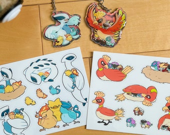 Mamas Ho-oh & Lugia with the Baby Legendaries Sticker Sheets (4.25 x 5.5 inch glossy vinyl)
