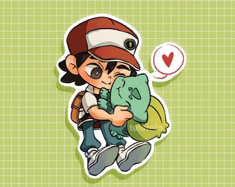 Pokemon Trainer Red & Bulbasaur Matte Vinyl Sticker