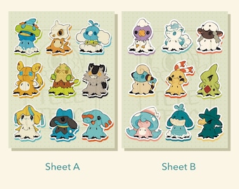 Mimikyu Variants Waterproof Sticker Sheets (4.25 x 5.5 inch glossy vinyl)