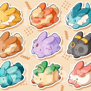 Foglio adesivo impermeabile Squishy Buns Eeveelutions (vinile lucido 4,25 x 5,5 pollici)
