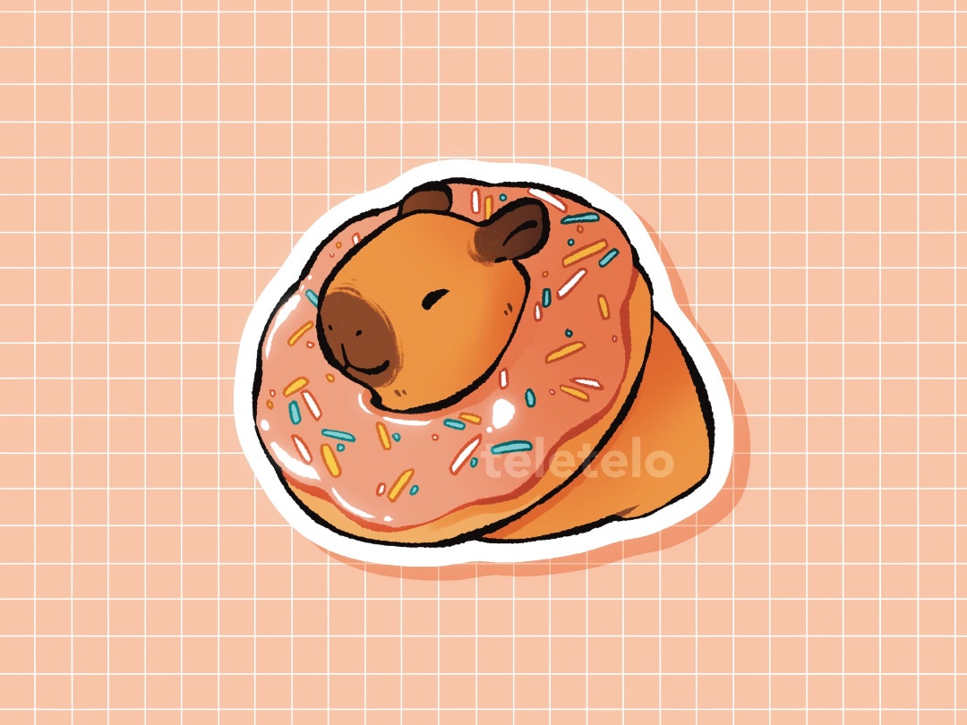 Cute funny capybara with a doughnut for capybara lovers Sticker for Sale  by Yarafantasyart in 2023