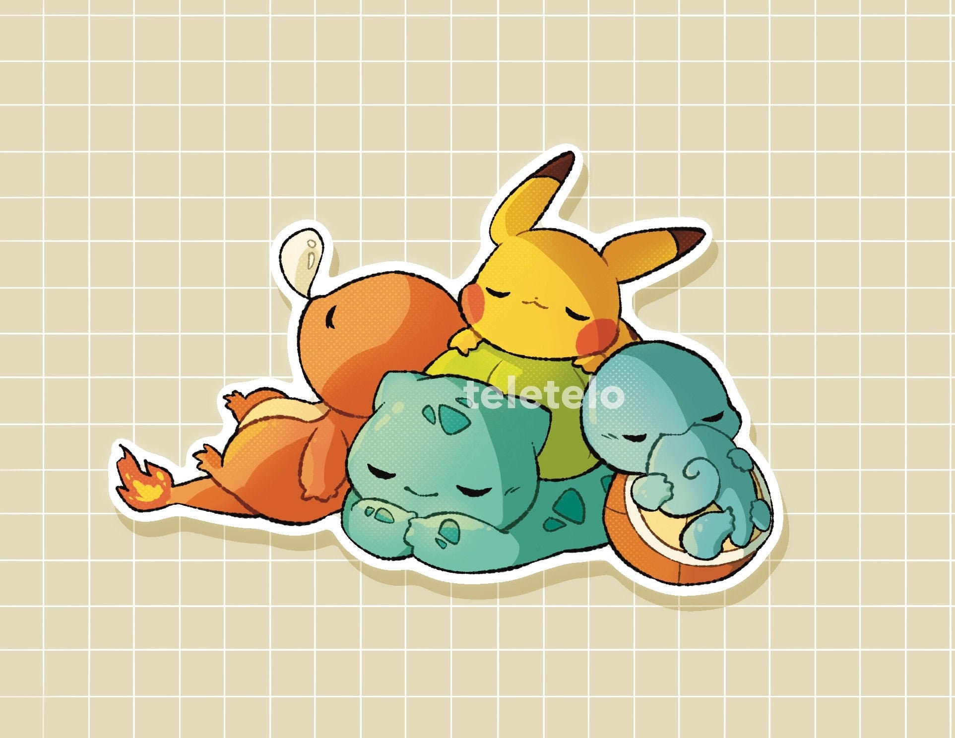 Sleeping Pokemon Starters Matte Vinyl Sticker Etsy 