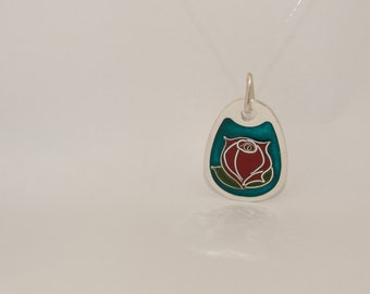 Bulgarian Rose Champlevé and Cloisonné Silver Pendant