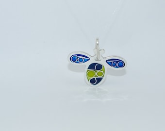 Bumblebee Champlevé and Cloisonné Silver Pendant