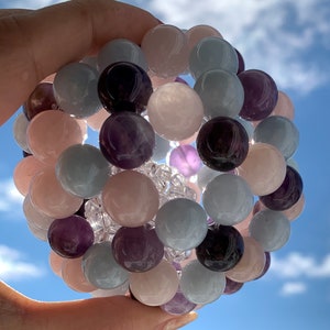 Aquamarine, Amethyst & Rose Quartz Fullerene – Adorably Powerful AAA Crystal Sphere with Inner Baby Fullerene – Sacred Geometry Tool