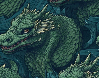 Textil enlosable sin costuras de alta fantasía de dragón verde