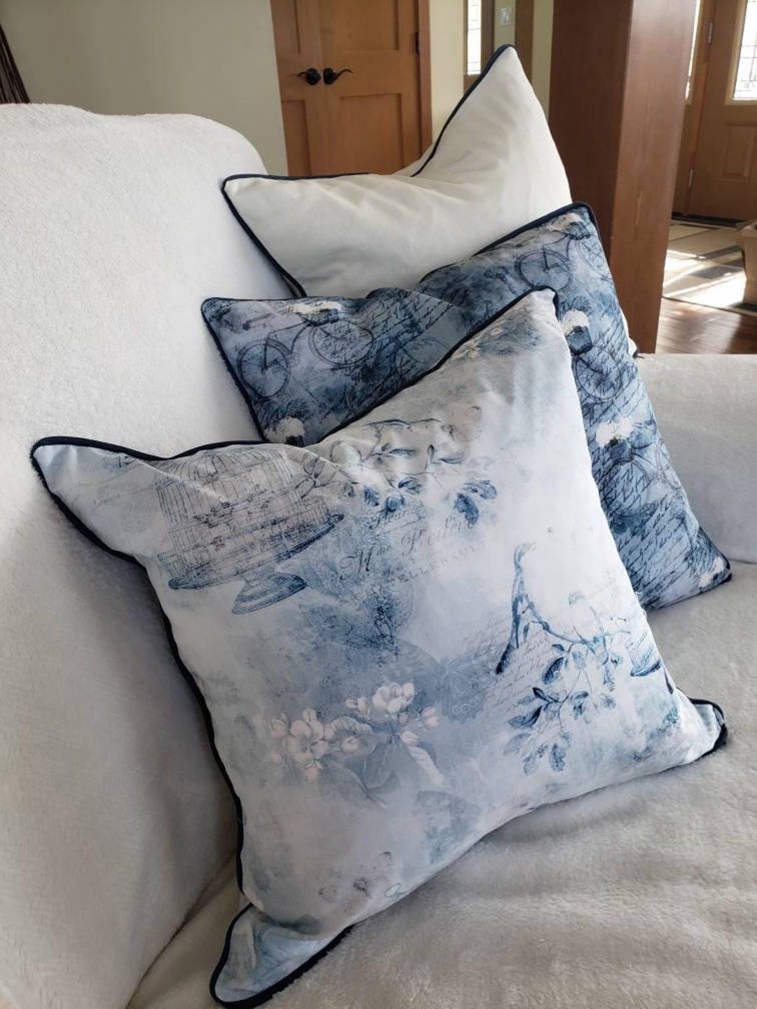 Set of Blue and White Cushion Covers, Summer Themed Cushion Covers
