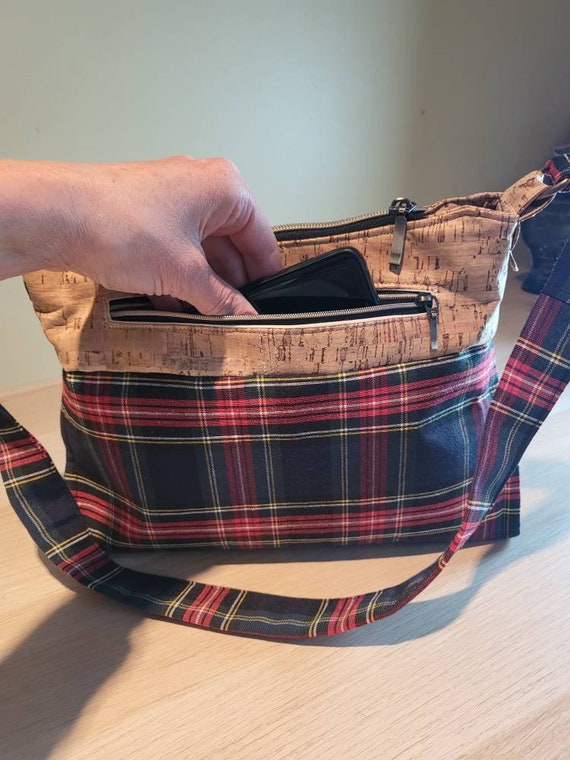 Plaid handbag Plaid Purse Cork and Plaid Handbag Zippered Handbag Christmas Themed Handbag