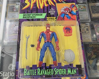 Spider-Man Battle Ravaged Action Figure Animated TV Toy Biz 1995 New Sealed