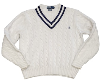 Vintage Women's Polo Ralph Lauren 100% Cotton V-Neck Knit Sweater Size XL.