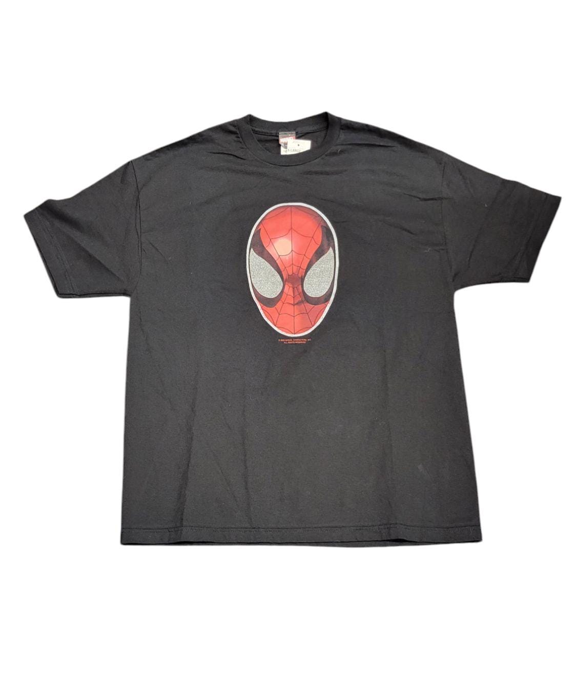 Vintage 2002 Marvel Mad Engine Spiderman Face Black T Shirt Size