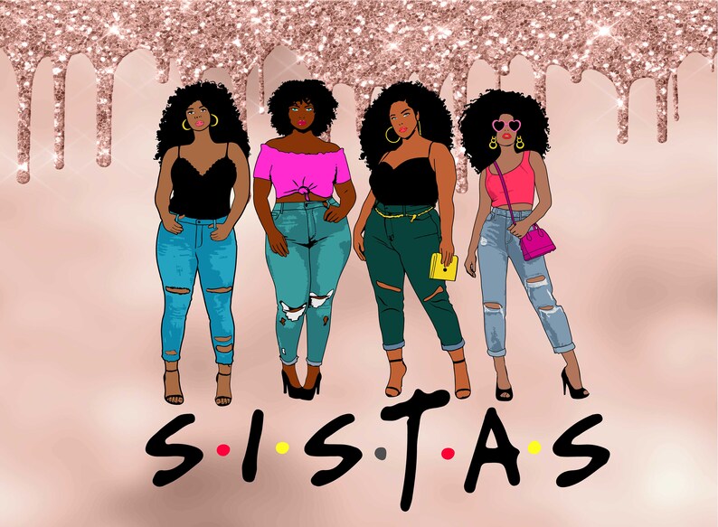 Afro girls clipart Fashion clipart Sorority clipart African American glitter Sisterhood clipart Girl Boss Fashion