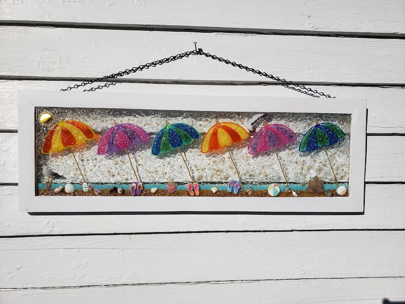Beach Umbrella Crushed Glass Window / Wall Art Made With Etsy
