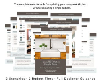 Honey Oak Kitchen Update Guide — Paint Colors, Hardware & Design Plan for Honey Oak Cabinets | 3 Scenarios | Sherwin-Williams + Behr