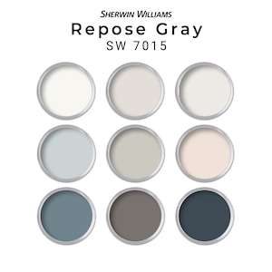 Palette de couleurs de peinture grise Repose Sherwin Williams | Palette de peinture grise Repose pour toute la maison