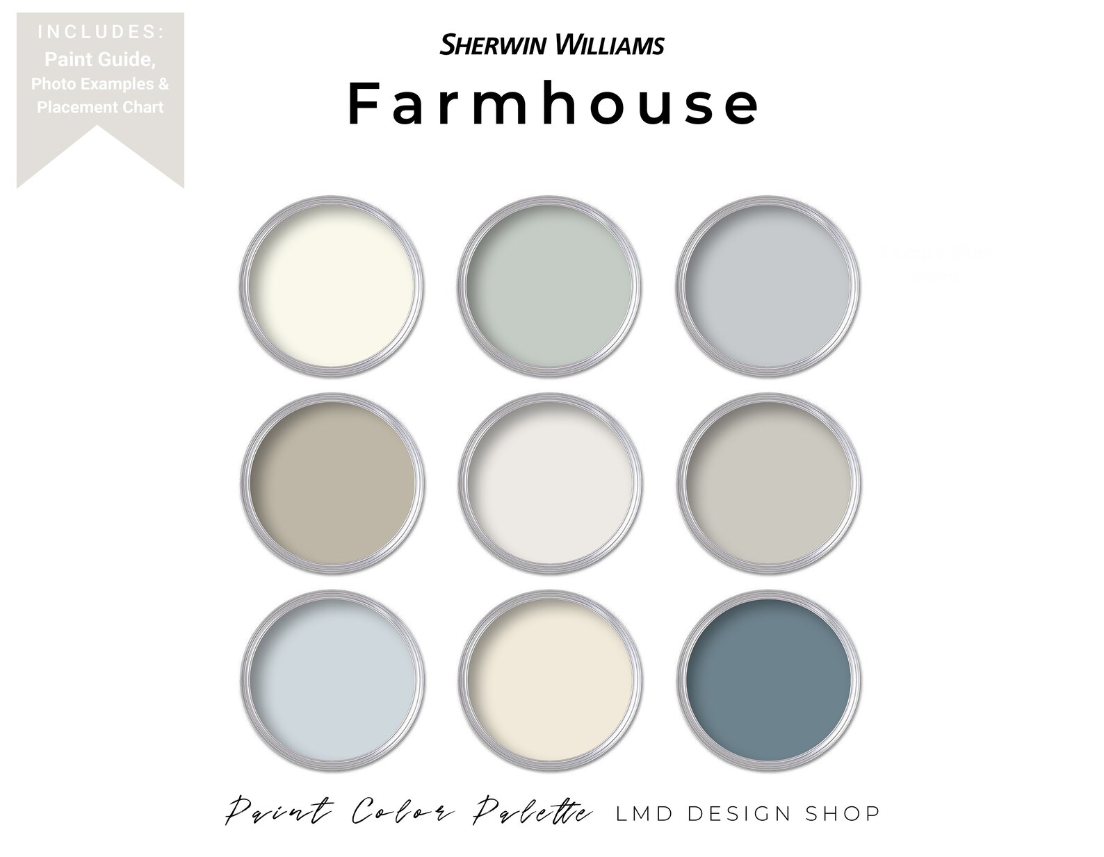 Farmhouse Sherwin Williams Paint Color Palette Whole House - Etsy