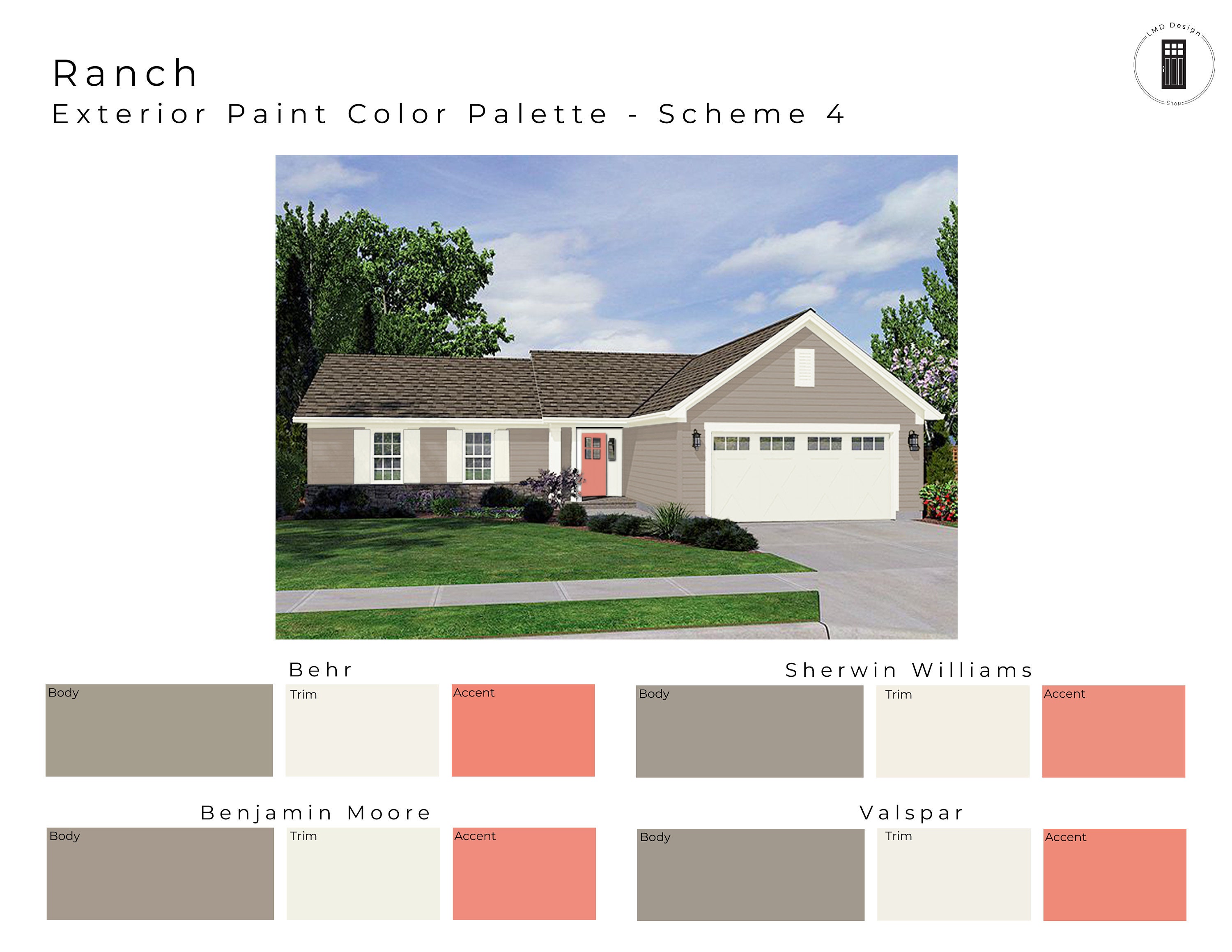 Exterior Paint Color Palette for Ranch House Paint Colors Etsy