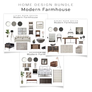 Paquete de diseño de habitación de granja moderna / Paquete de tablero de estado de ánimo de diseño de casa rústica