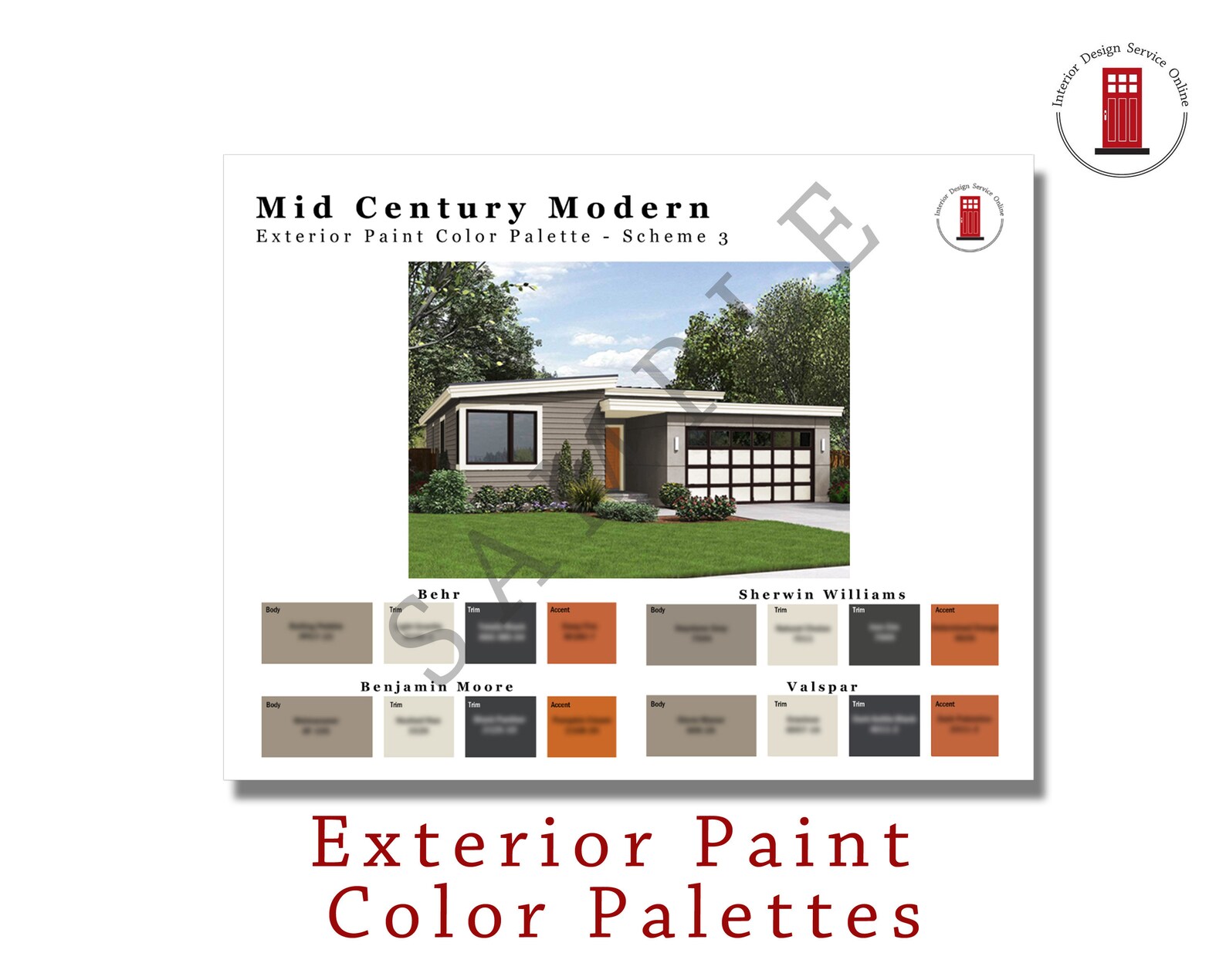 Exterior Paint Color Schemes Mid Century Modern Home Paint - Etsy