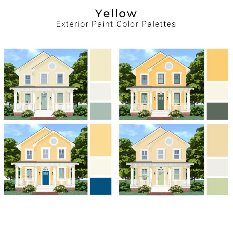 Yellow Exterior Paint Colors | 4 Yellow House Color Schemes - Etsy