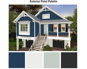Navy Coastal Exterior Paint Palette | Sherwin Williams House Colors | Dark Blue Exterior | Cape Cod Paint Colors | Coastal Curb Appeal