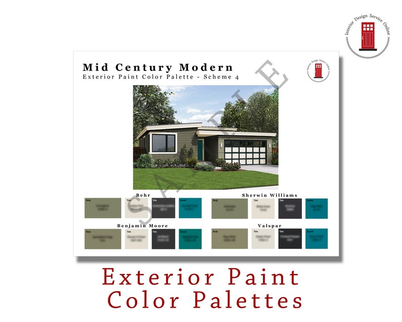 Exterior Paint Color Schemes Mid Century Modern Home Paint Etsy