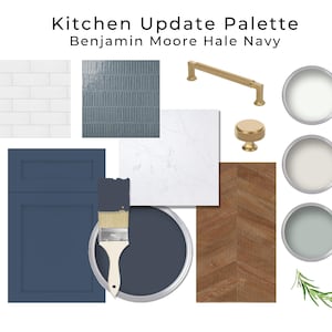 Paleta de gabinetes de cocina Benjamin Moore en azul marino Hale / Tablero de ideas para actualizar el diseño de la cocina / Descarga instantánea