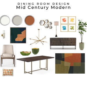 Diseño De Comedor Moderno De Mediados De Siglo / Diseño De Interiores Mood Board Comedor De Mediados De Siglo