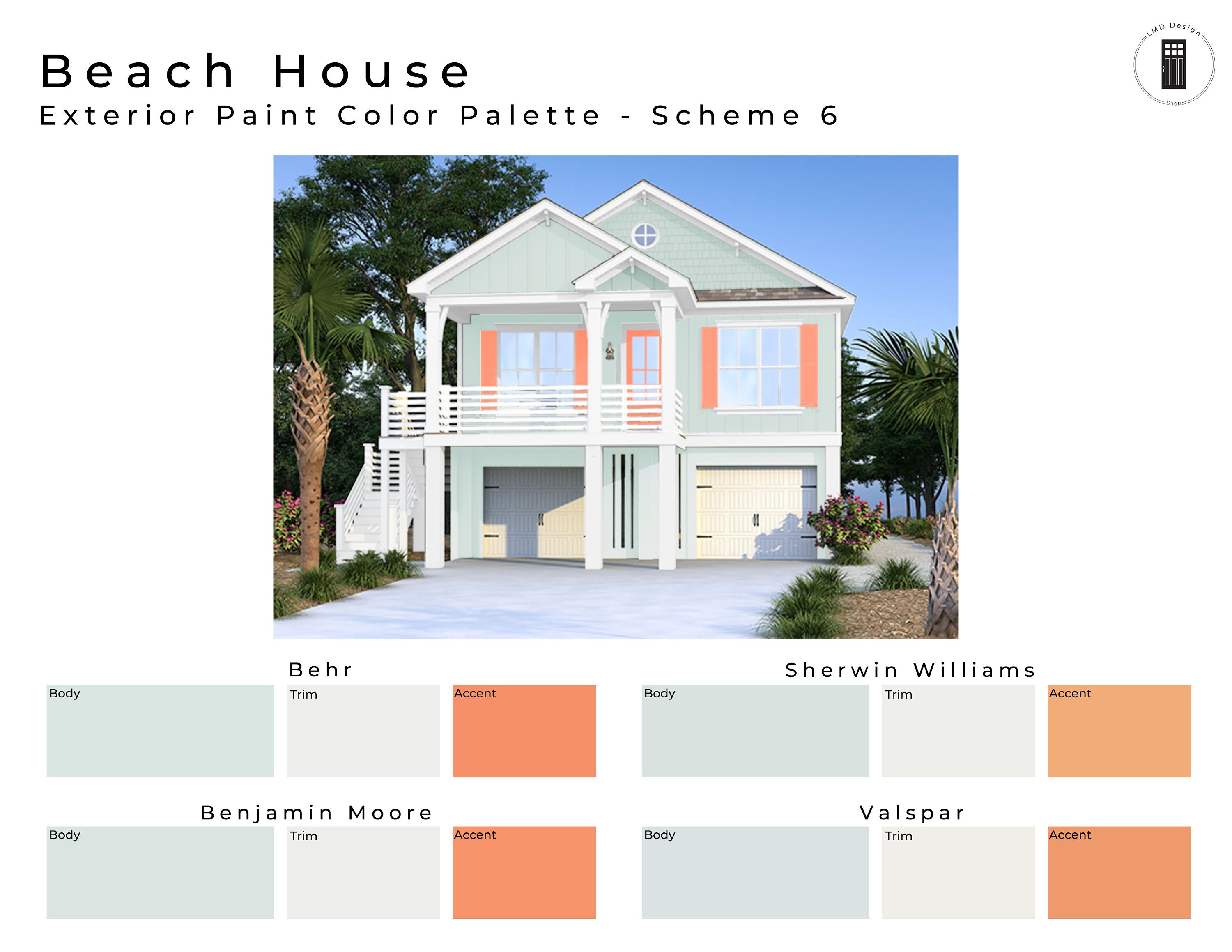 Beach House Exterior Paint Color Palettes Home Exterior Etsy UK
