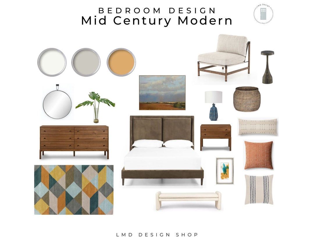 Mid Century Modern Bedroom Design Shoppable Mood Board Mid Century ...