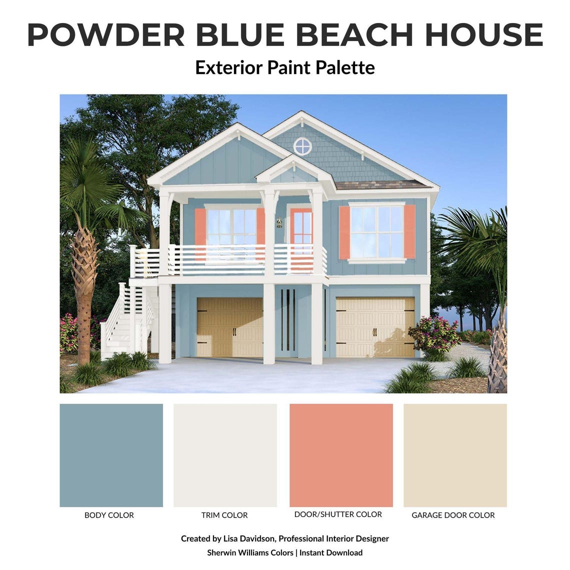 Powder Blue Beach House Exterior Paint Palette | Sherwin Williams ...