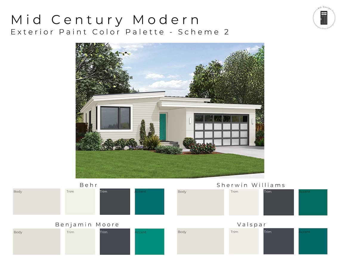 Exterior Paint Color Schemes Mid Century Modern Home Paint Etsy