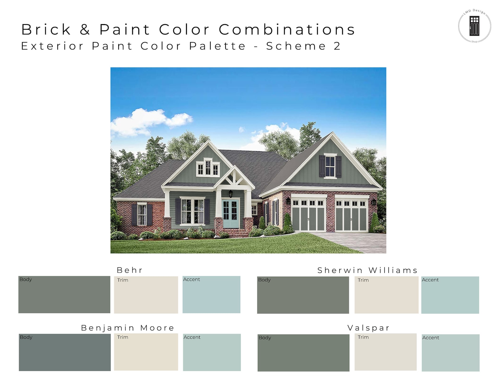 Brick Exterior Paint Color Palettes Exterior Paint Colors - Etsy