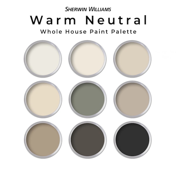Neutral, Warm Sherwin Williams Paint Color Palette | Cozy Warm Interior Whole House Paint Colors