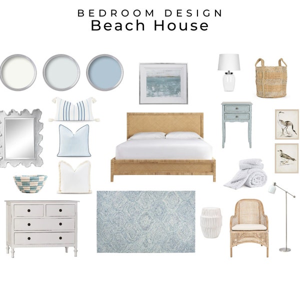 Bedroom Design Beach House Coastal Mood Board | Coastal Beach Bedroom Interior Design