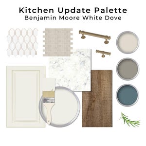 Paleta de actualización de cocina en blanco paloma de Benjamin Moore / Tablero de inspiración de diseño de cocina / Descarga instantánea