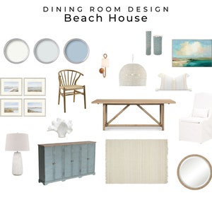 Diseño de comedor de casa de playa Mood Board / Diseño de interiores de comedor de playa costera