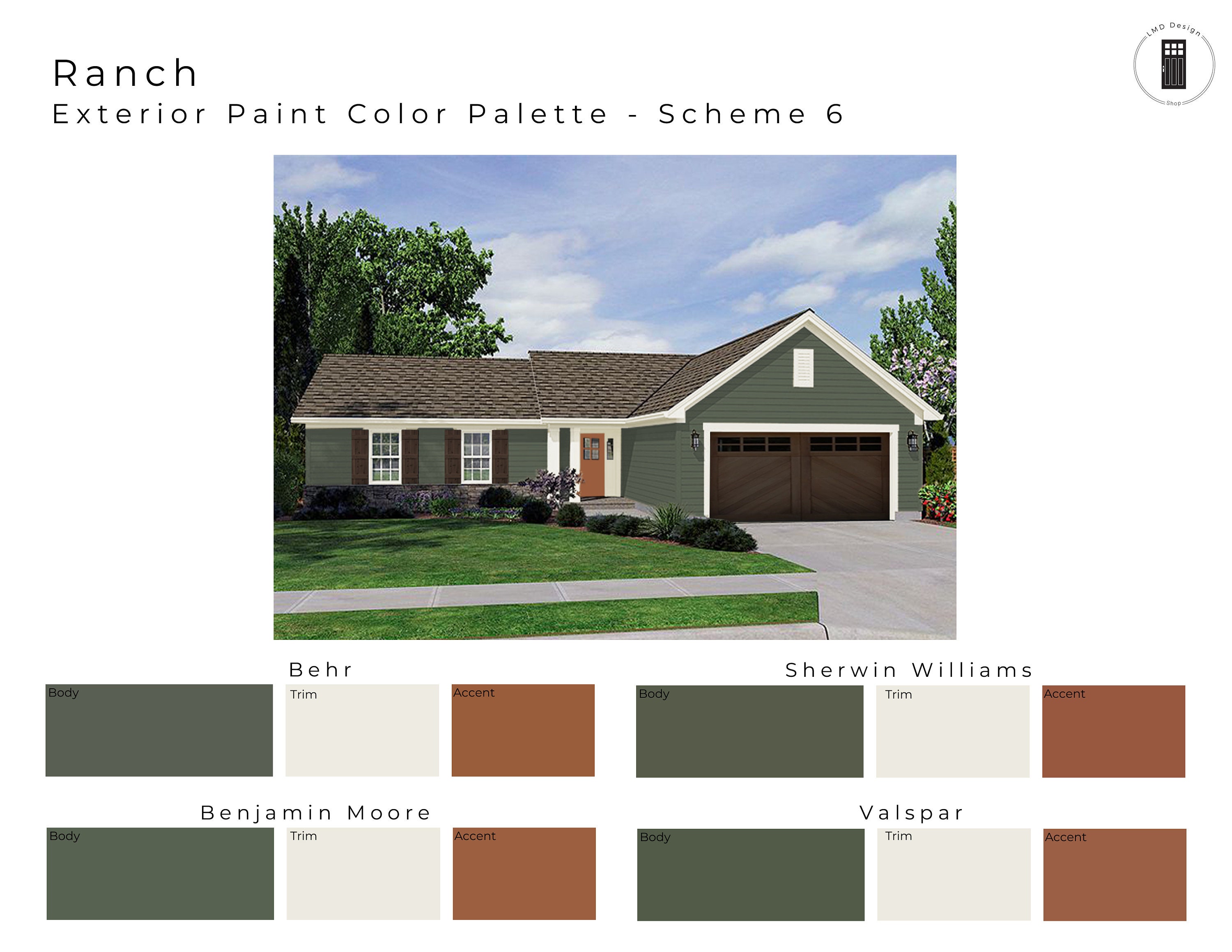Exterior Paint Color Palette for Ranch House Paint Colors Etsy Australia