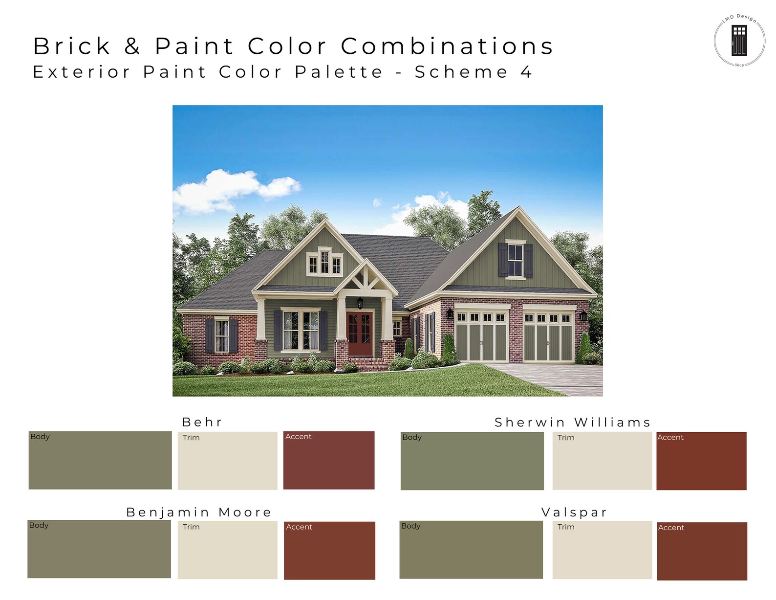 Brick Exterior Paint Color Palettes Exterior Paint Colors Etsy