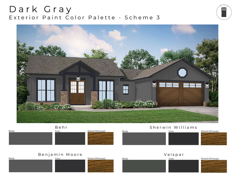 Gray Charcoal Exterior Paint Palettes Dark Gray Exterior House Color Schemes Etsy