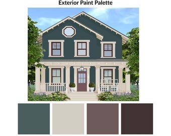 Moody Teal Cottage Exterior Paint Palette | Still Water Sherwin Williams | Cottage House Colors | Teal Exterior Paint | Digital Download