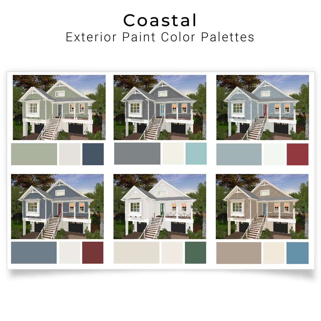 Coastal Exterior Paint Color Palettes | Exterior Paint Schemes - Etsy