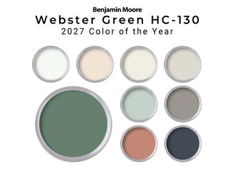 Benjamin Moore Webster Green Palette | 2027 Color of the Year | Whole House Paint Color Scheme with Coordinating Accent Colors