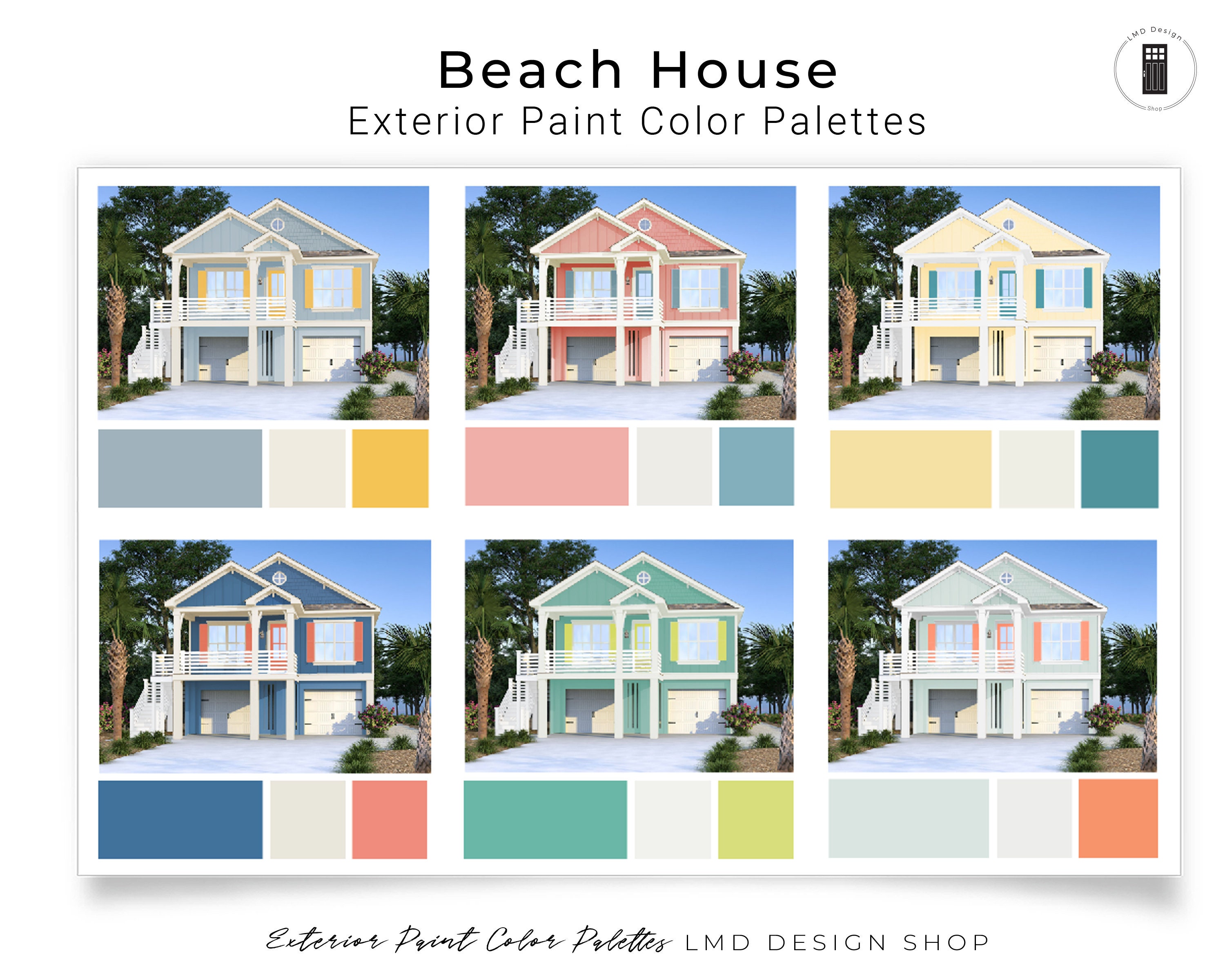 Beach House Exterior Paint Color Palettes Home Exterior - Etsy Canada