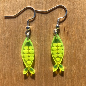 Fish Earrings | Fluorescent Colored Acrylic | UV Reactive | Neon Pink, Neon Orange, Neon Yellow, Neon Green | Lasercut Jewelry | Blacklight